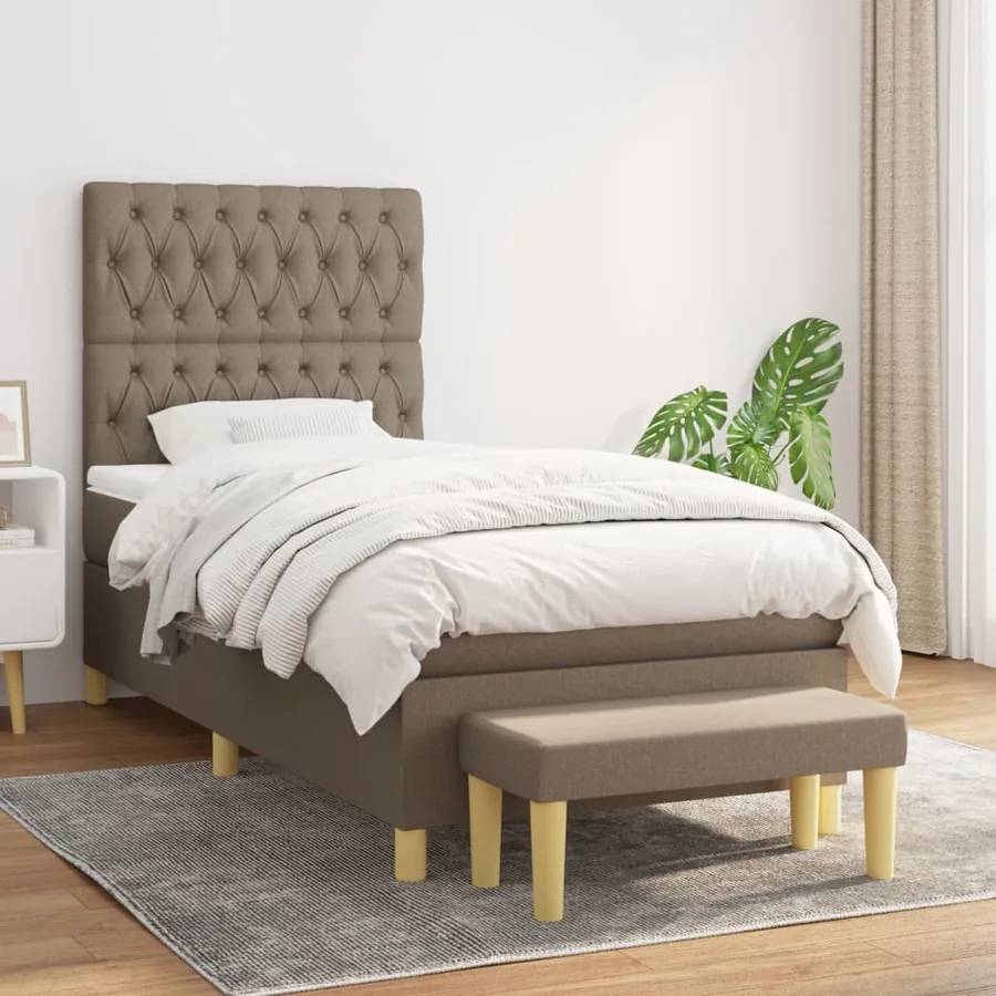 Sommier à lattes de lit avec matelas Taupe 100x200 cm Tissu