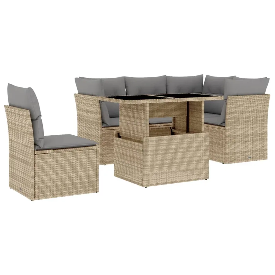 Salon de jardin avec coussins 6 pcs beige résine tressée - 2