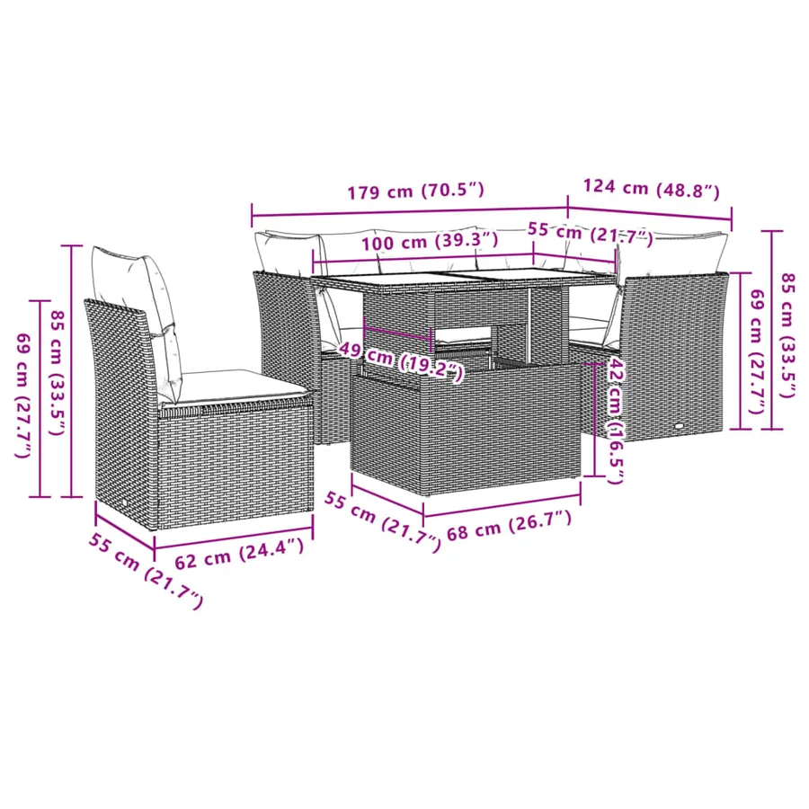 Salon de jardin avec coussins 6 pcs beige résine tressée - 20