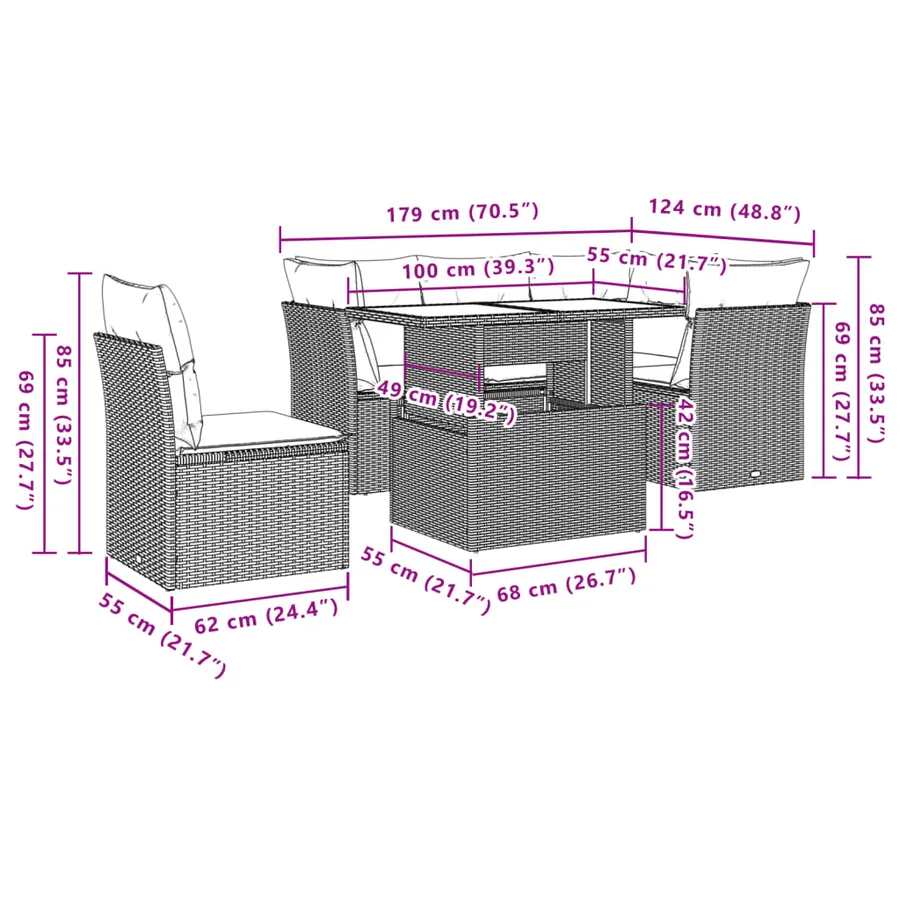 Salon de jardin avec coussins 6 pcs beige résine tressée - 9