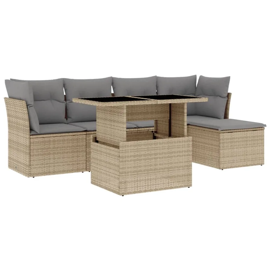 Salon de jardin avec coussins 6 pcs beige résine tressée - 2