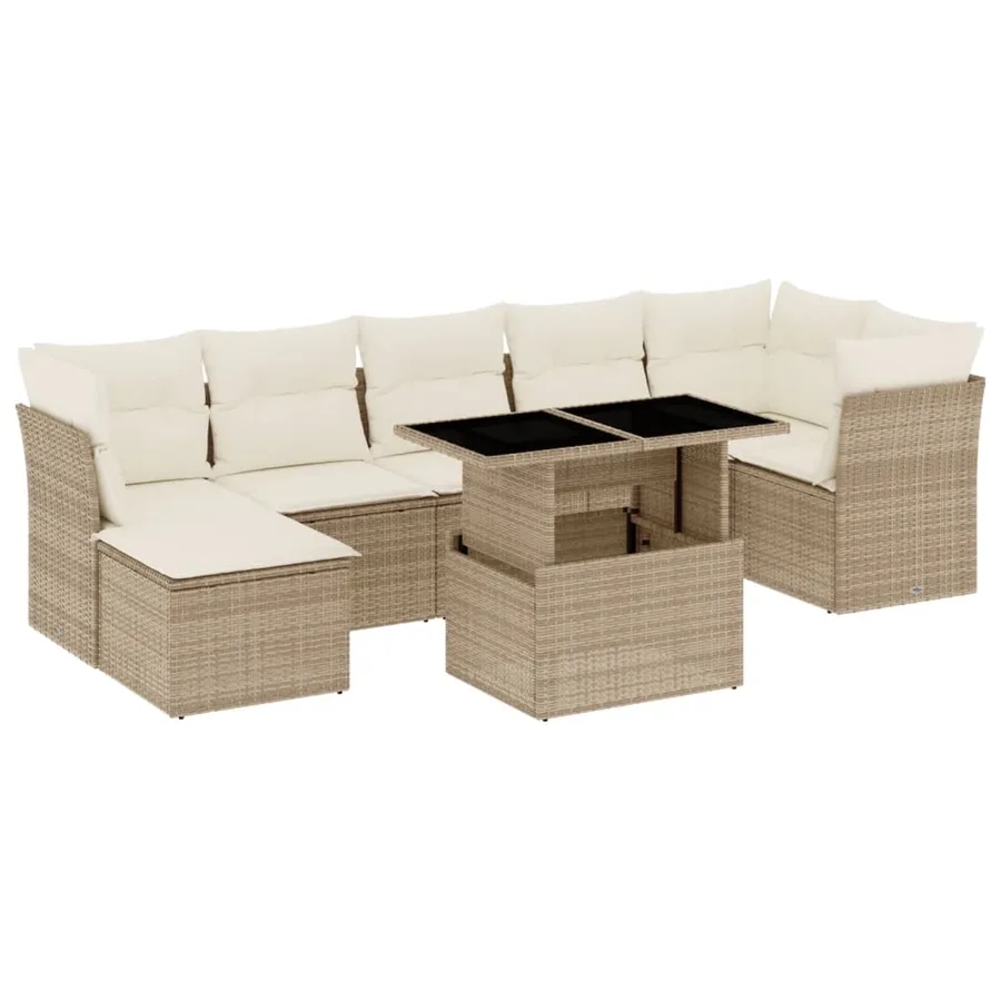 Salon de jardin avec coussins 8 pcs beige résine tressée - 2