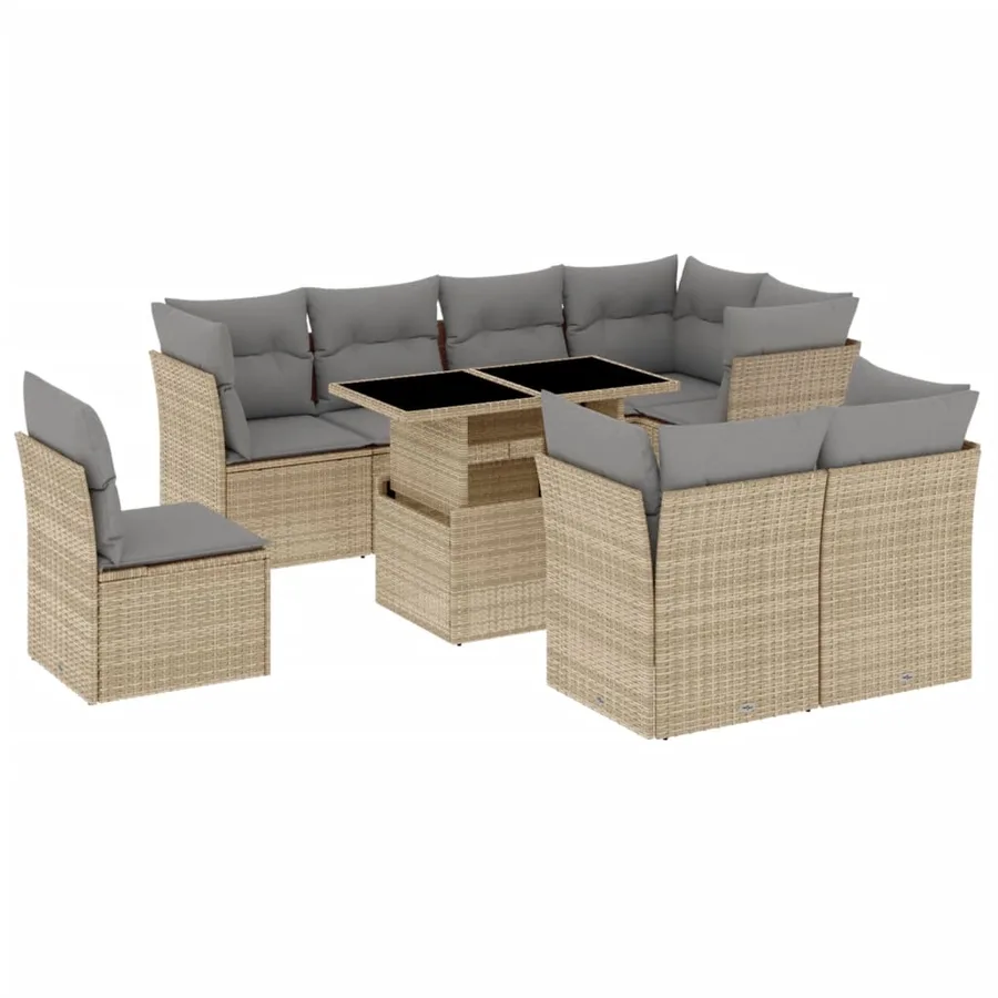 Salon de jardin avec coussins 9 pcs beige résine tressée - 2