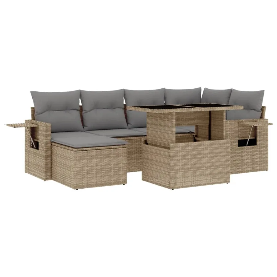 Salon de jardin avec coussins 7 pcs beige résine tressée - 2