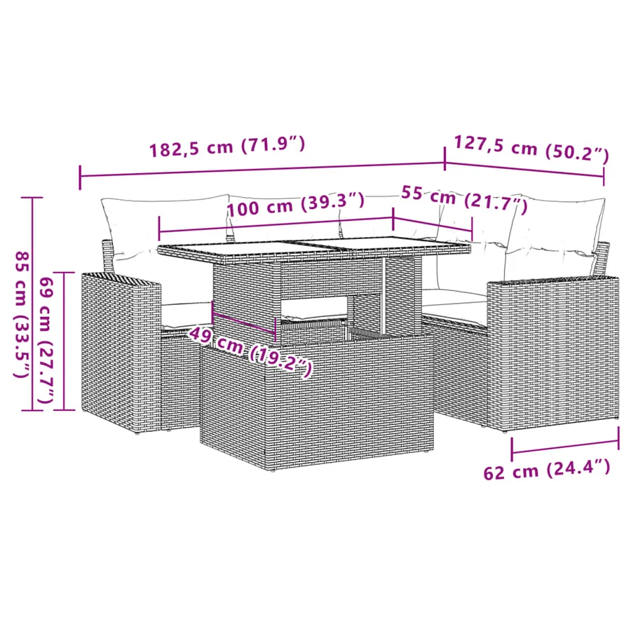 Salon de jardin avec coussins 5 pcs beige résine tressée - 10