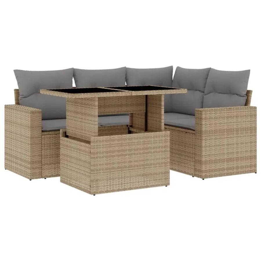 Salon de jardin avec coussins 5 pcs beige résine tressée - 2