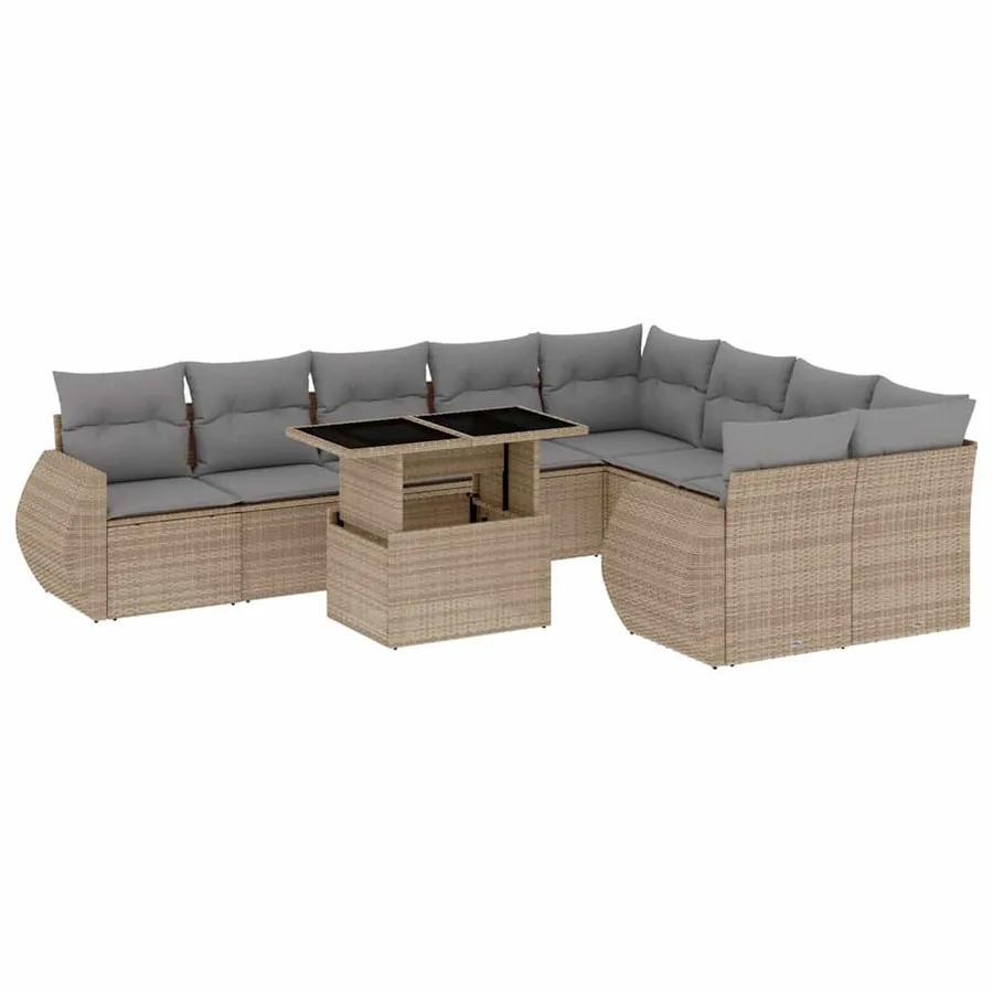 Salon de jardin avec coussins 10 pcs beige résine tressée - 2