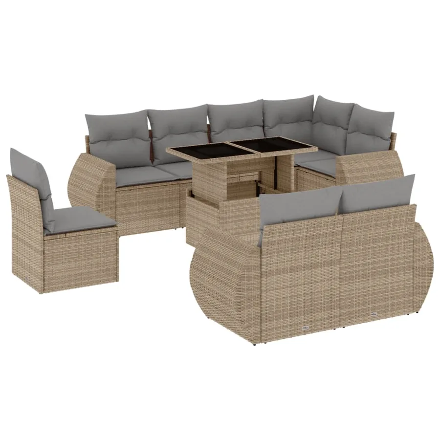Salon de jardin avec coussins 9 pcs beige résine tressée - 2