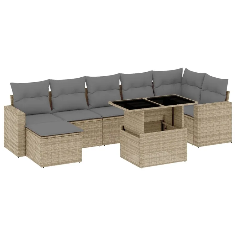 Salon de jardin avec coussins 8 pcs beige résine tressée - 2