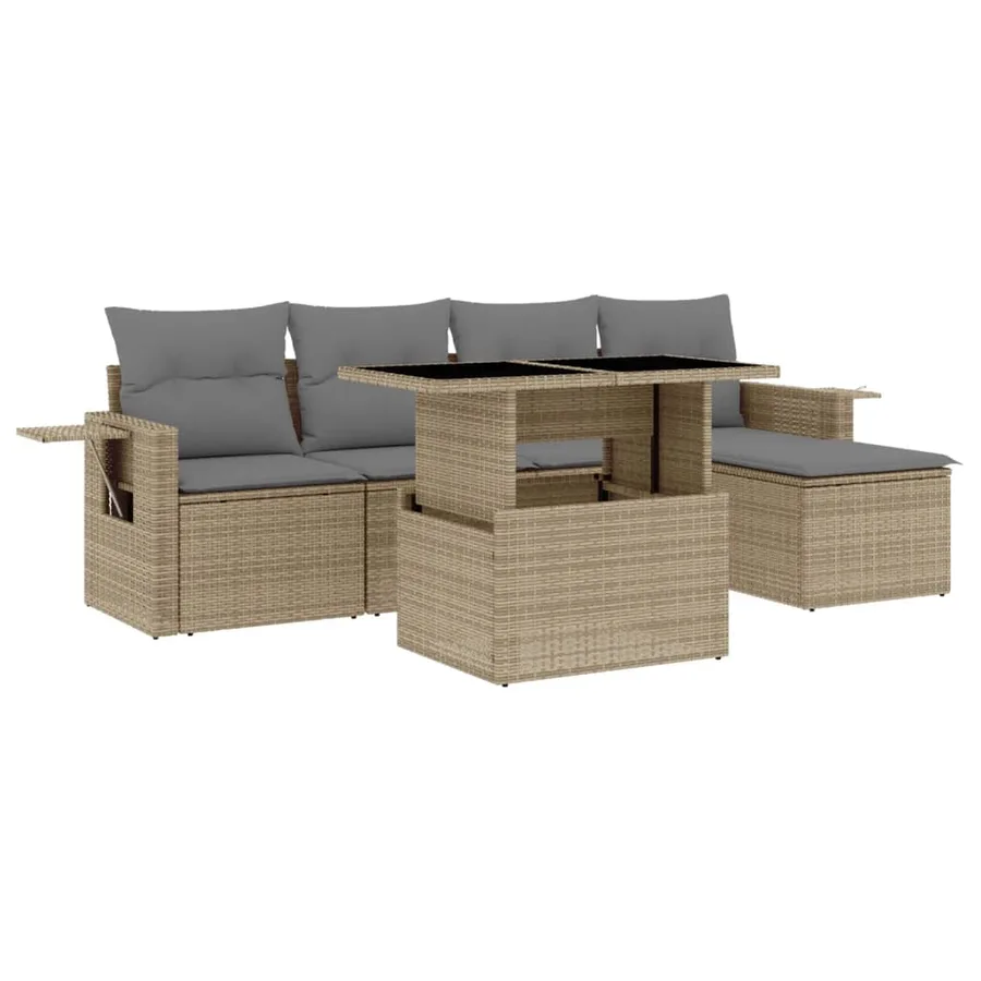 Salon de jardin avec coussins 6 pcs beige résine tressée - 2