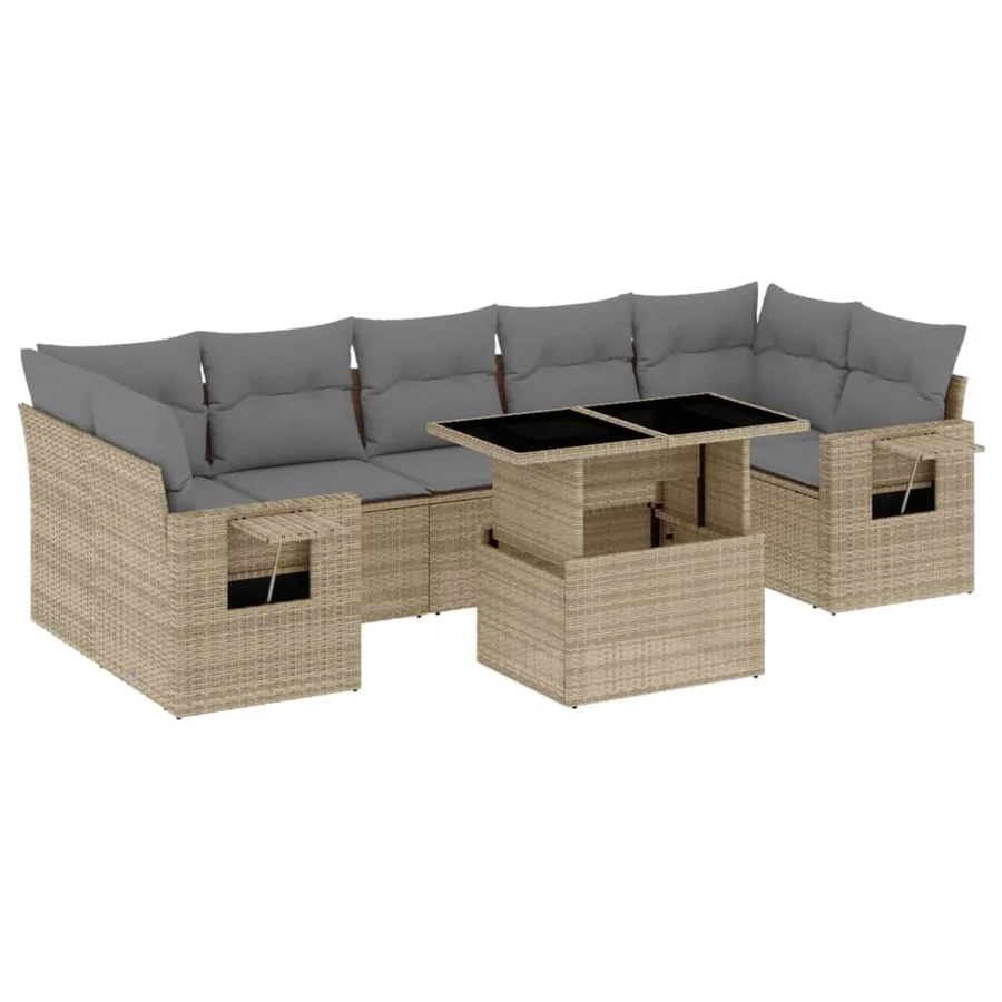 Salon de jardin avec coussins 8 pcs beige résine tressée - 2