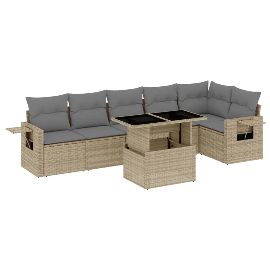 Salon de jardin avec coussins 7 pcs beige résine tressée - 2