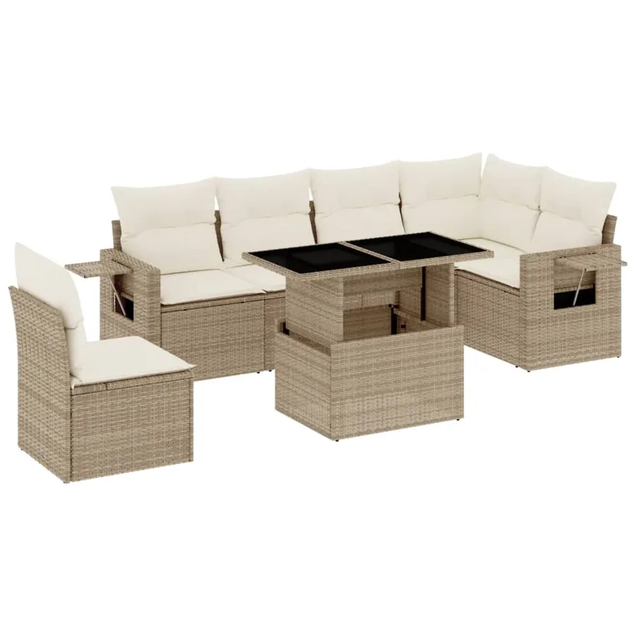 Salon de jardin avec coussins 7 pcs beige résine tressée - 2