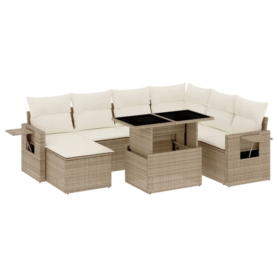 Salon de jardin avec coussins 8 pcs beige résine tressée - 2