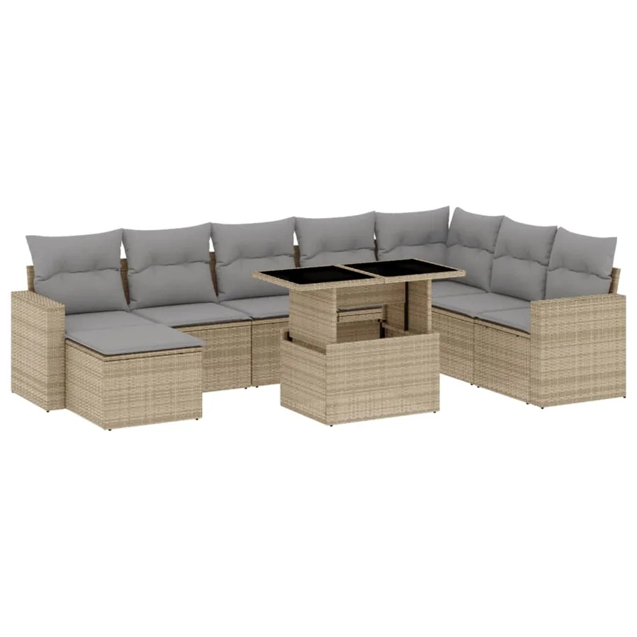 Salon de jardin avec coussins 9 pcs beige résine tressée - 2