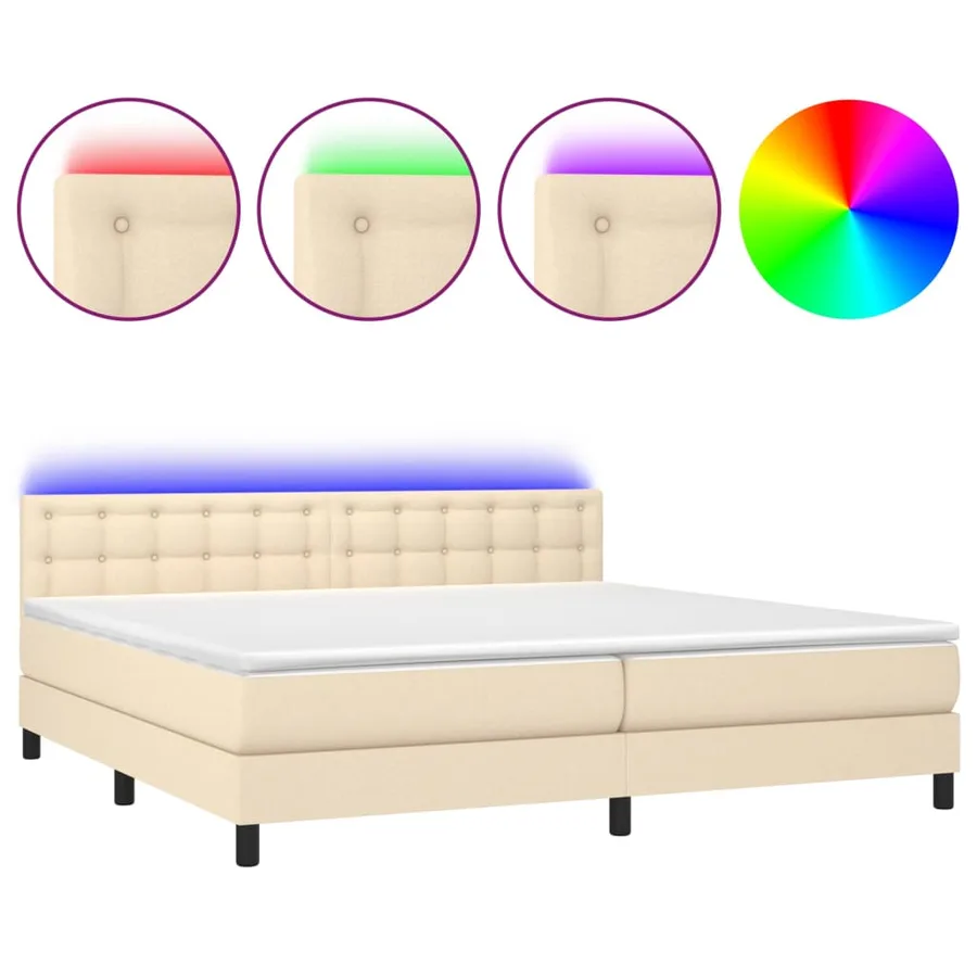 Sommier à lattes de lit et matelas et LED Crème 200x200cm Tissu - 2