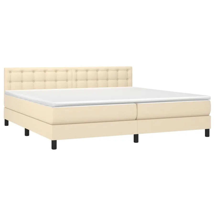 Sommier à lattes de lit et matelas et LED Crème 200x200cm Tissu - 3
