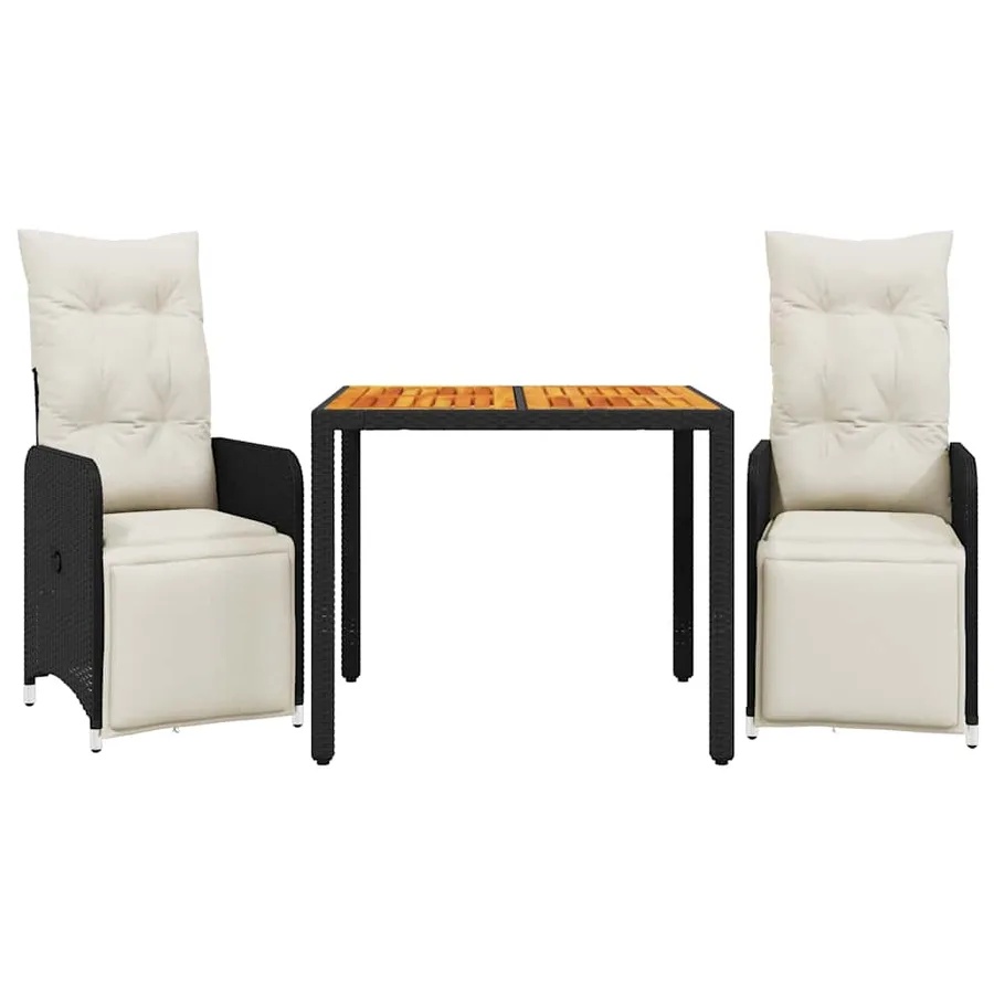 Ensemble de bistro de jardin 3 pcs coussins noir poly rotin - 2