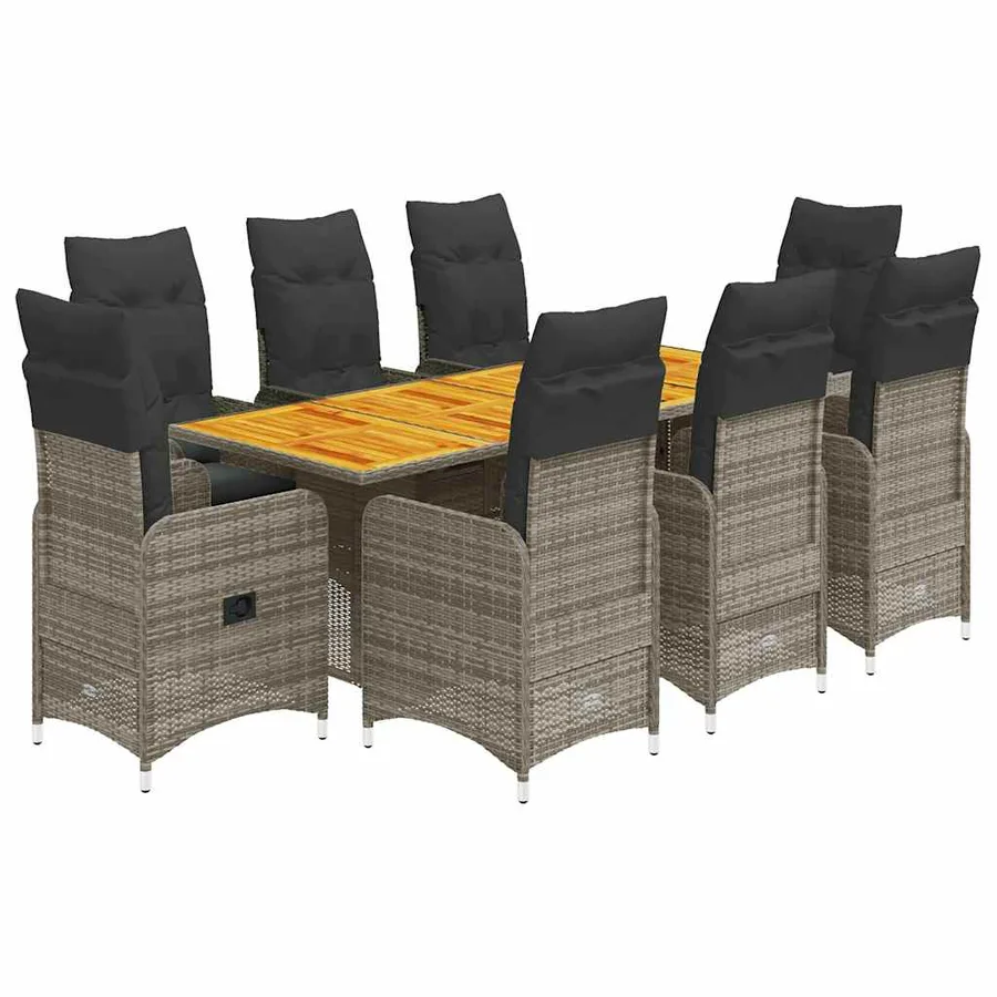 Ensemble de bistro de jardin 9 pcs coussins gris poly rotin - 2