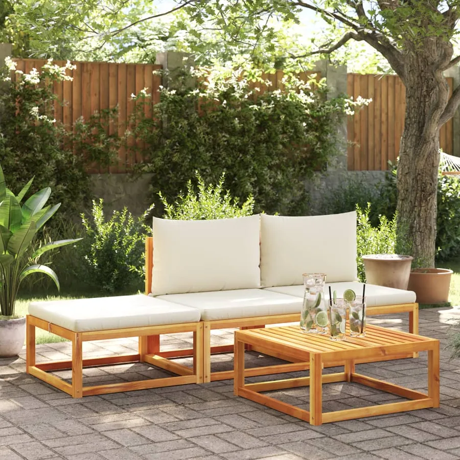 Repose-pied de jardin avec coussins bois massif d'acacia - 3