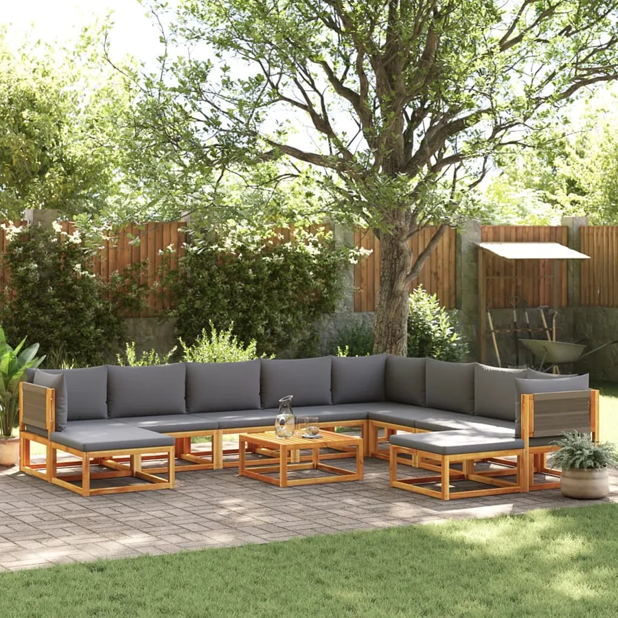 Ensemble de canapés de jardin 11 pièces avec coussins en bois d'acacia et corde