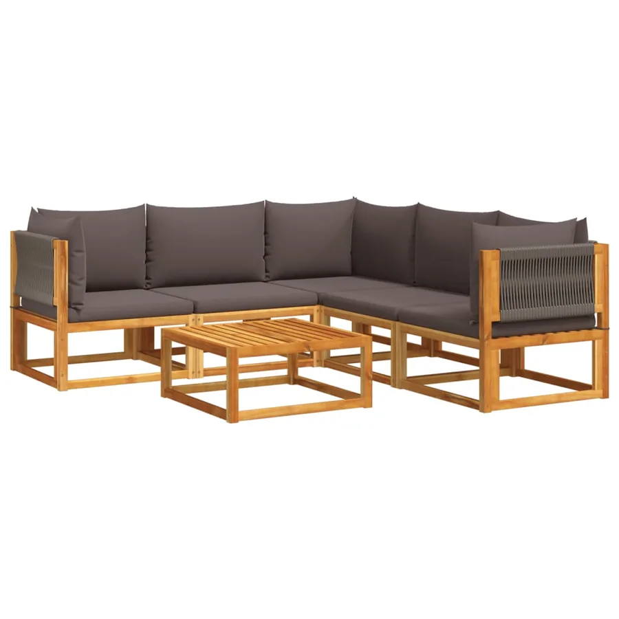 Ensemble de canapés de jardin 6 pièces avec coussins en bois d'acacia et corde - 2