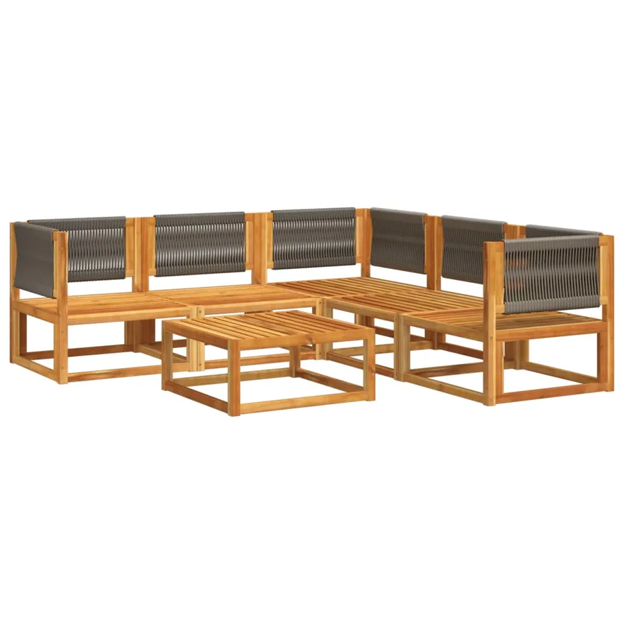 Ensemble de canapés de jardin 6 pièces avec coussins en bois d'acacia et corde - 3
