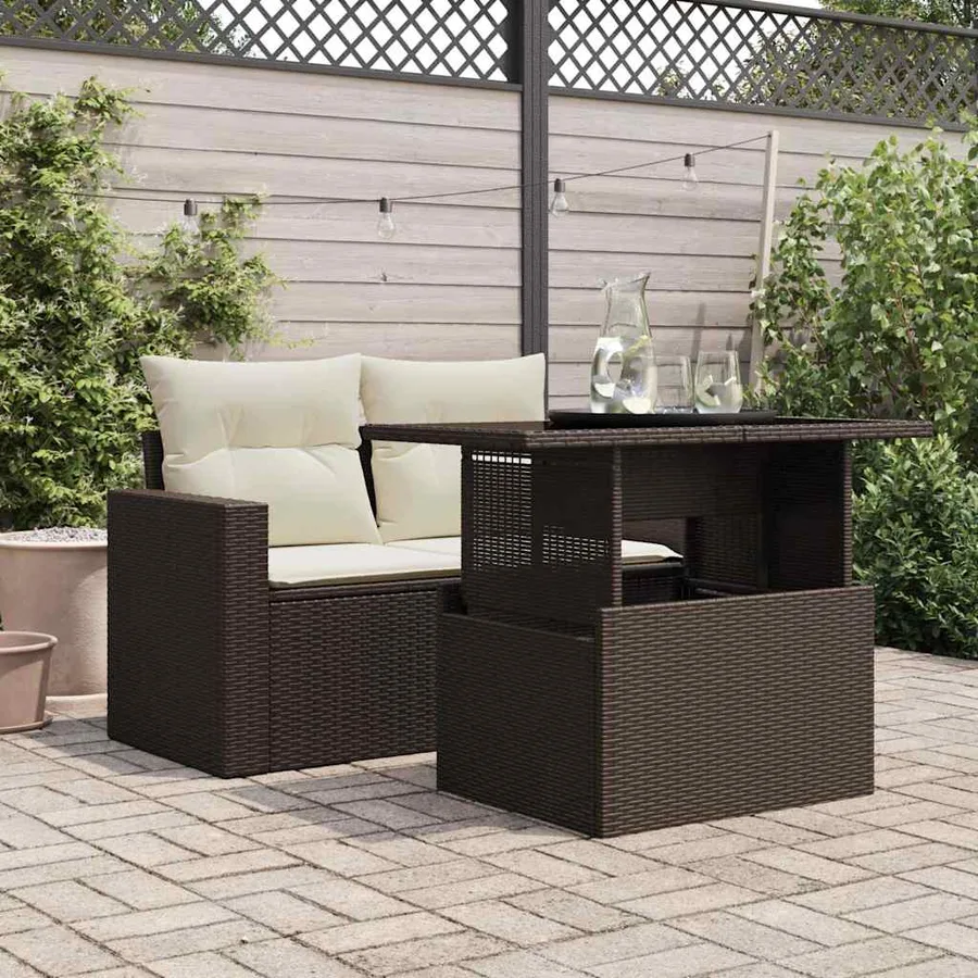 Table de jardin dessus en verre marron 100x55x73 cm poly rotin - 3