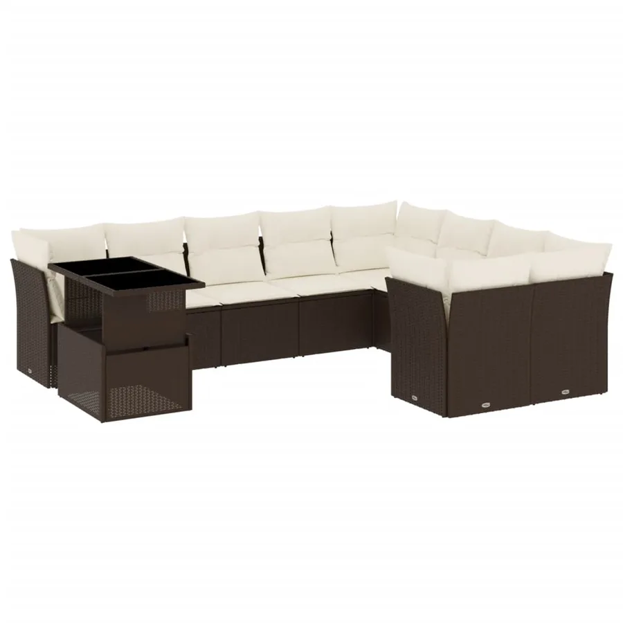 Salon de jardin 10 pcs avec coussins marron résine tressée - 2
