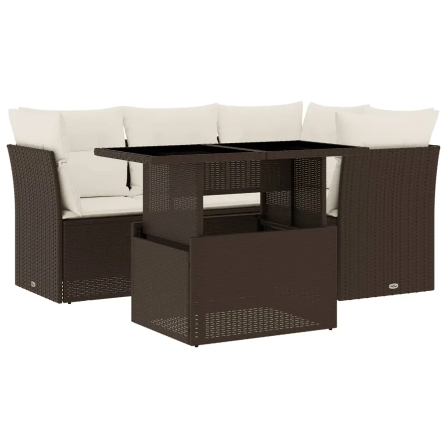 Salon de jardin avec coussins 5 pcs marron résine tressée - 2