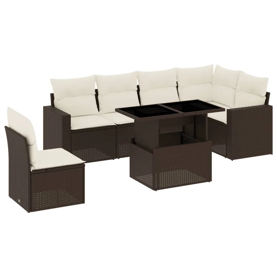 Salon de jardin avec coussins 7 pcs marron résine tressée - 2