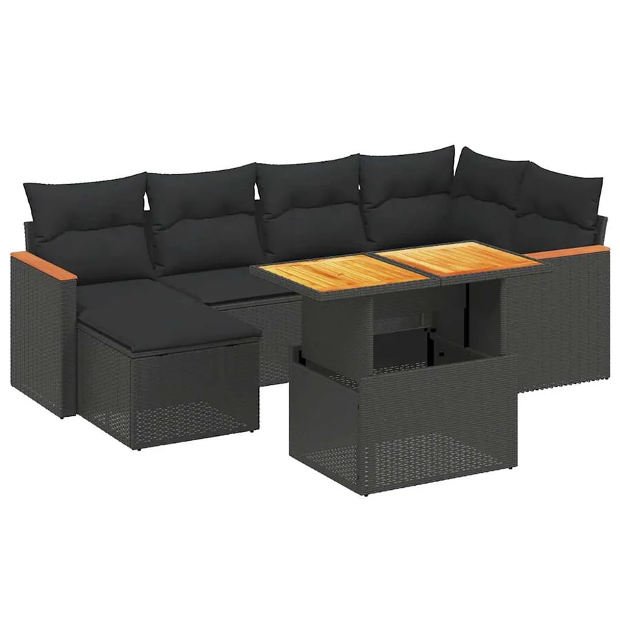Salon de jardin 7 pcs avec coussins noir résine tressée 62 x 62 x 69 cm - 62,8 kg - 2