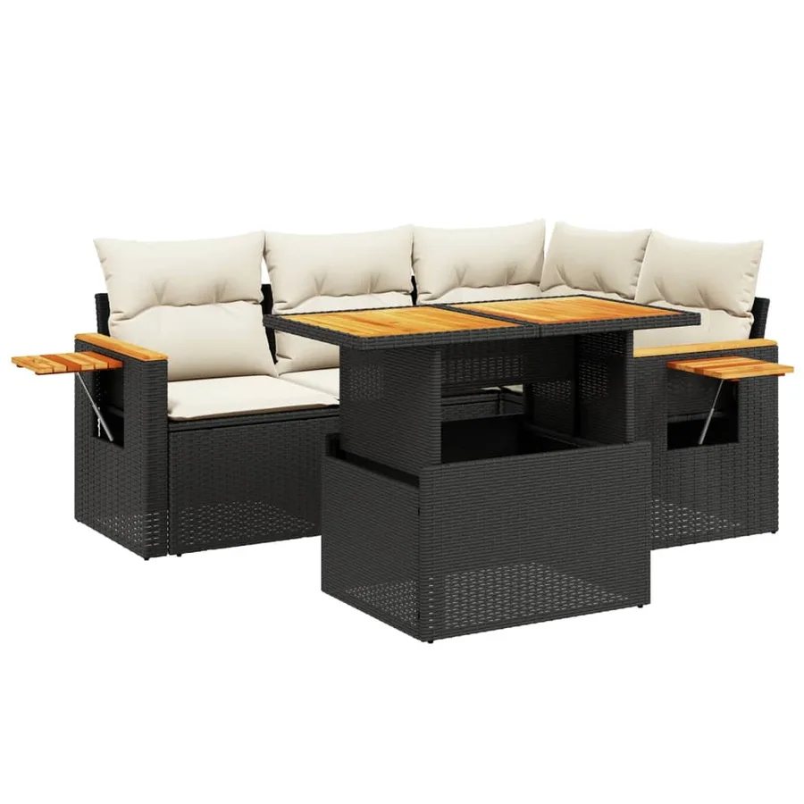 Salon de jardin 5 pcs avec coussins noir résine tressée - 2