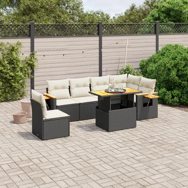 Salon de jardin 7 pcs avec coussins noir résine tressée 55 x 62 x 69 cm - 64,2 kg