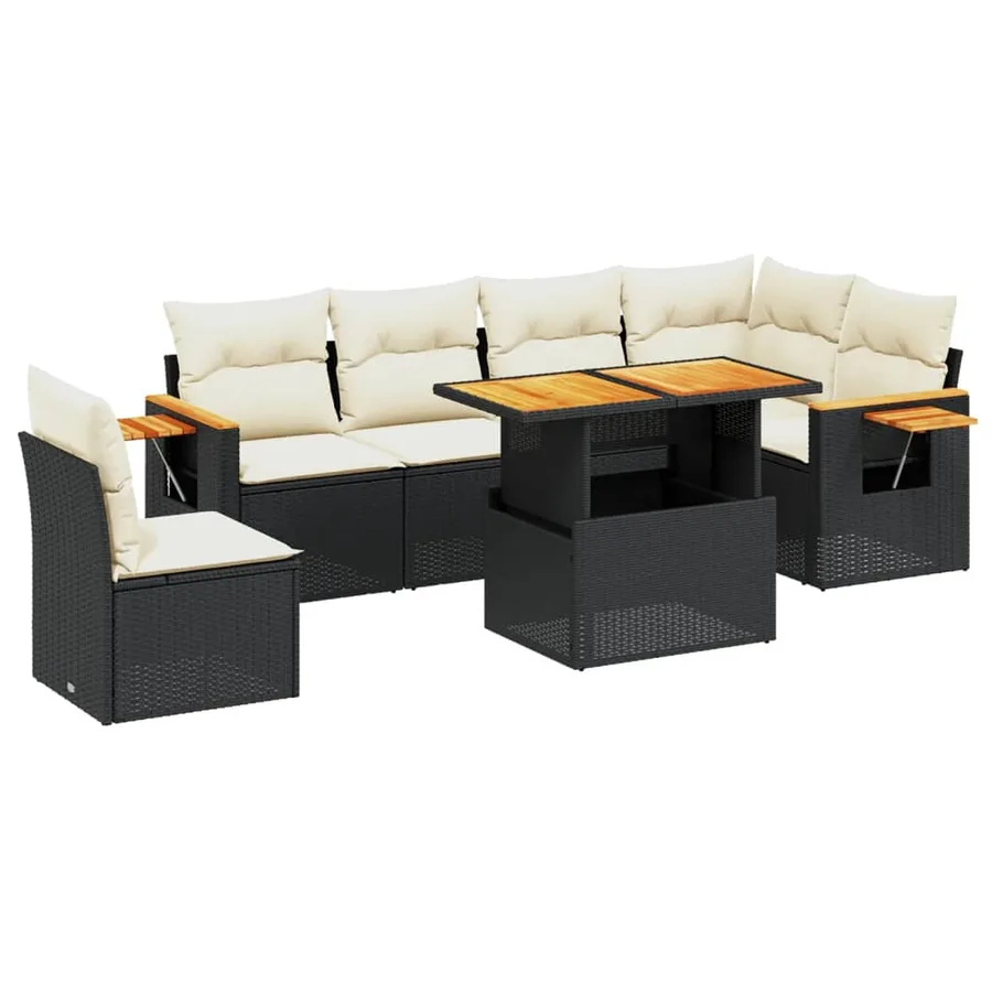 Salon de jardin 7 pcs avec coussins noir résine tressée 55 x 62 x 69 cm - 64,2 kg - 2