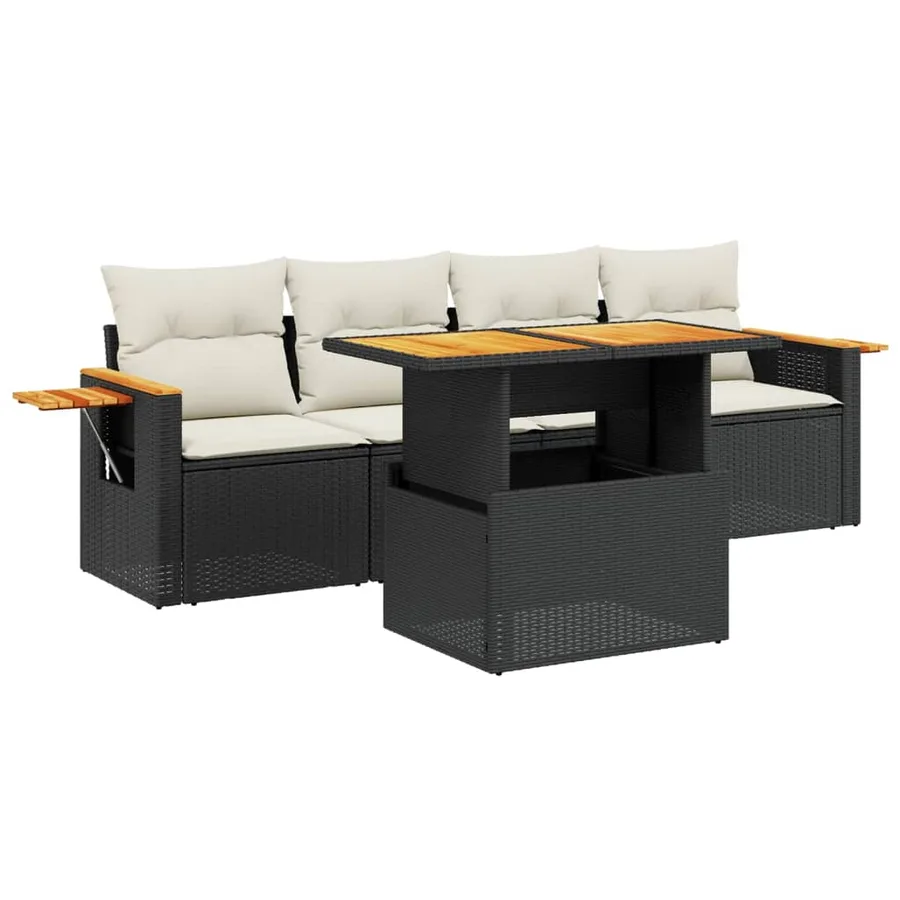 Salon de jardin 5 pcs avec coussins noir résine tressée - 2