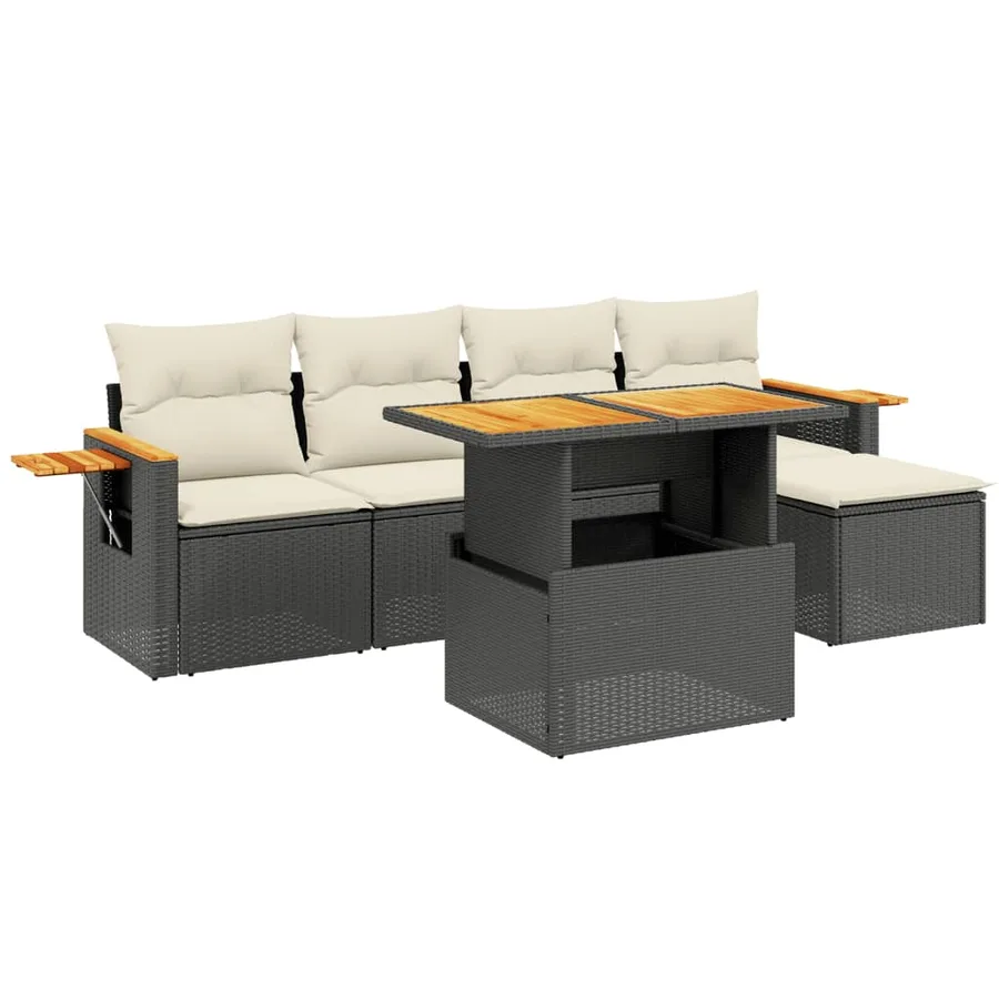 Salon de jardin 6 pcs avec coussins noir résine tressée - 2