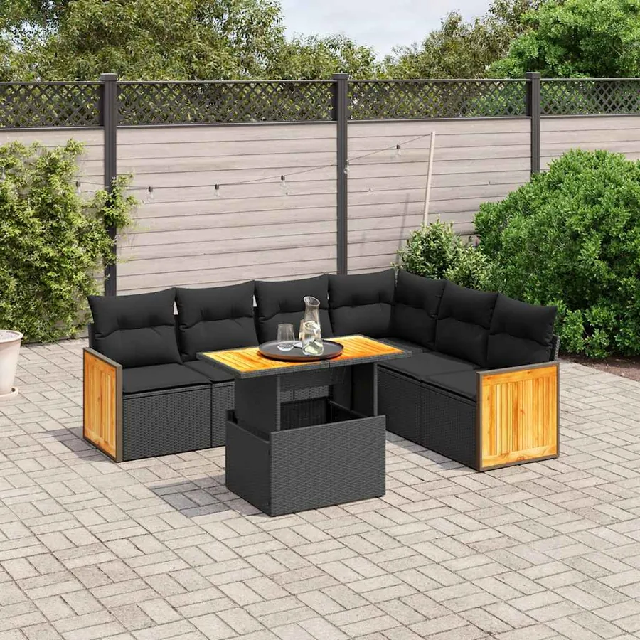 Salon de jardin 7 pcs avec coussins noir résine tressée 55 x 62 x 69 cm - 63,9 kg