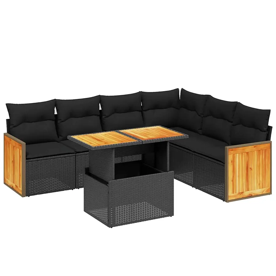 Salon de jardin 7 pcs avec coussins noir résine tressée 55 x 62 x 69 cm - 63,9 kg - 2