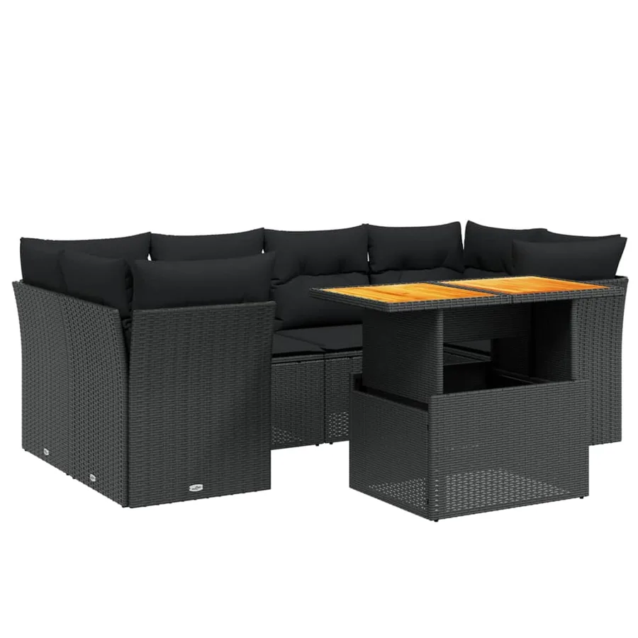 Salon de jardin 7 pcs avec coussins noir résine tressée 62 x 62 x 69 cm - 66,2 kg - 2