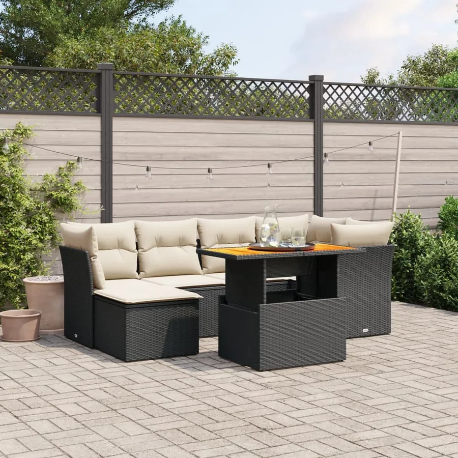 Salon de jardin 7 pcs avec coussins noir résine tressée 62 x 62 x 69 cm - 63,7 kg