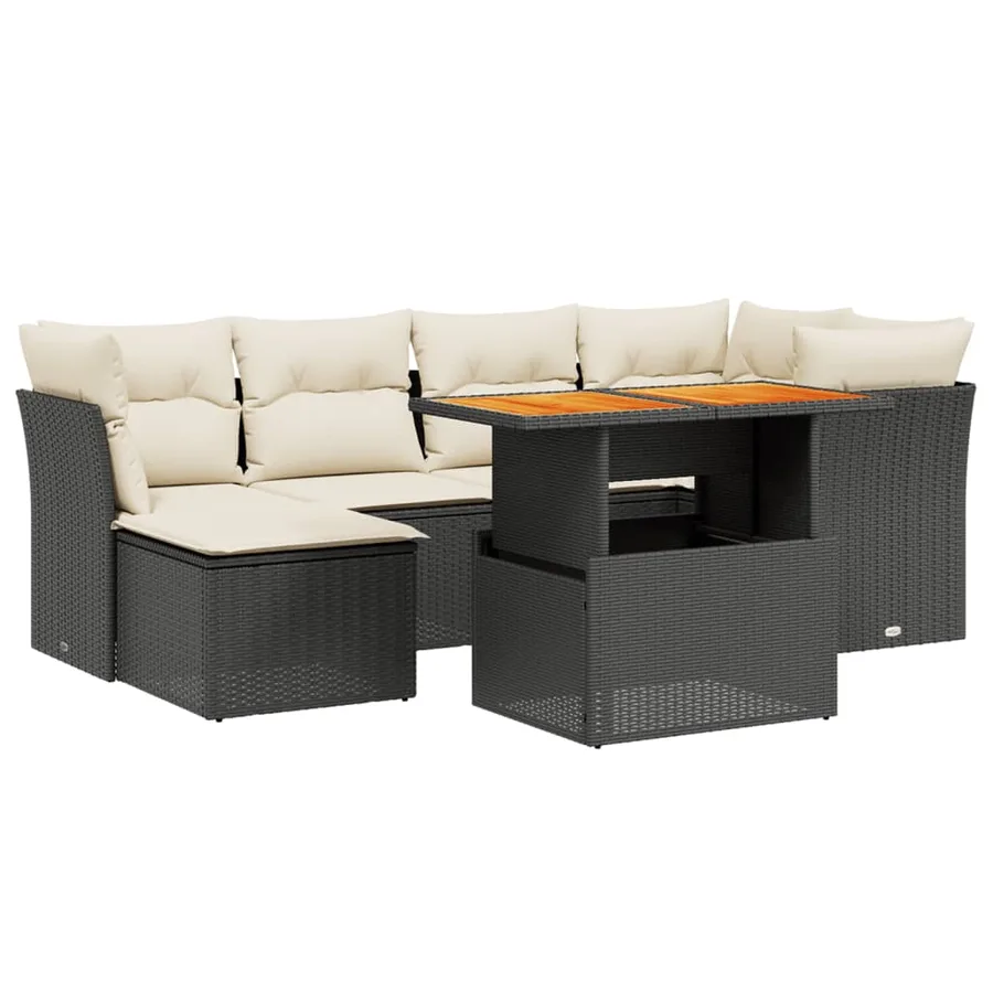 Salon de jardin 7 pcs avec coussins noir résine tressée 62 x 62 x 69 cm - 63,7 kg - 2