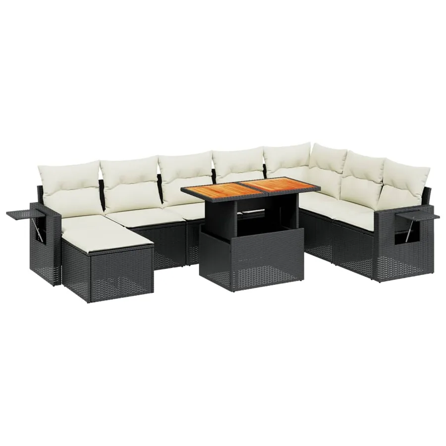Salon de jardin 9 pcs avec coussins noir résine tressée - 2