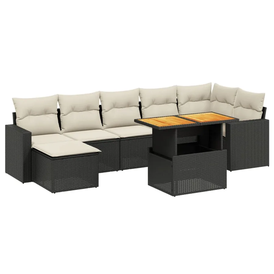 Salon de jardin 8 pcs avec coussins noir résine tressée - 2