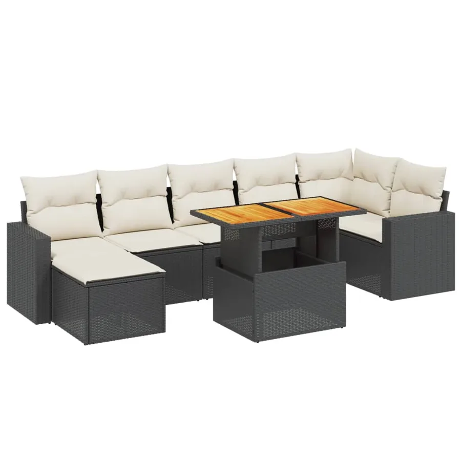 Salon de jardin 8 pcs avec coussins noir résine tressée - 2