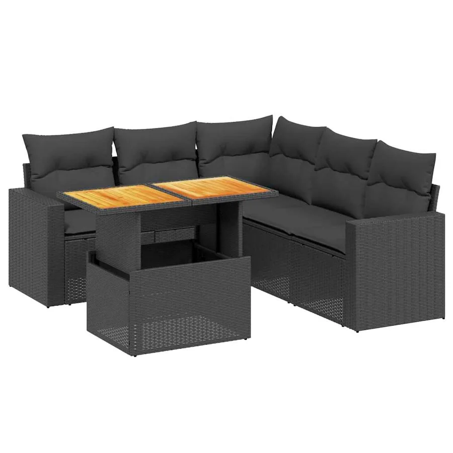 Salon de jardin 6 pcs avec coussins noir résine tressée - 2