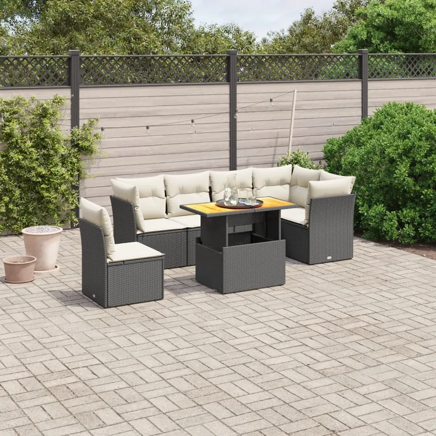 Salon de jardin 7 pcs avec coussins noir résine tressée 62 x 62 x 69 cm - 63,0 kg