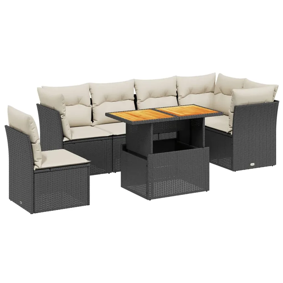 Salon de jardin 7 pcs avec coussins noir résine tressée 62 x 62 x 69 cm - 63,0 kg - 2