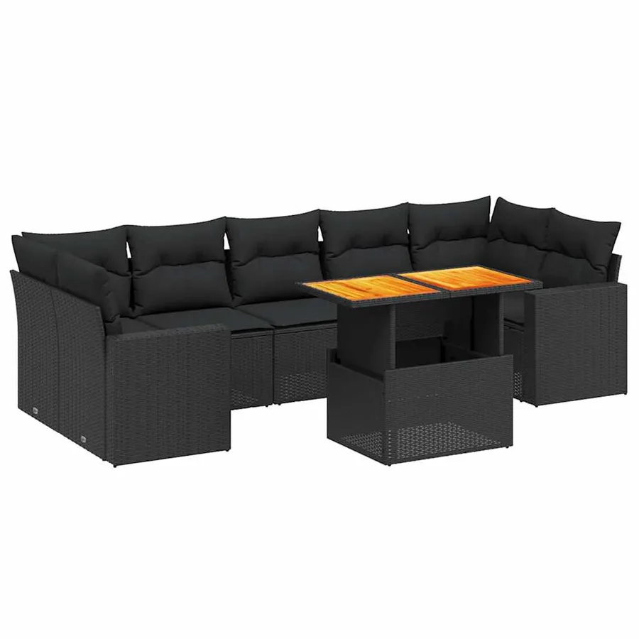 Salon de jardin 8 pcs avec coussins noir résine tressée - 2
