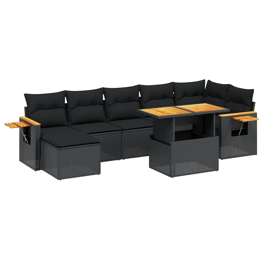 Salon de jardin 8 pcs avec coussins noir résine tressée - 2